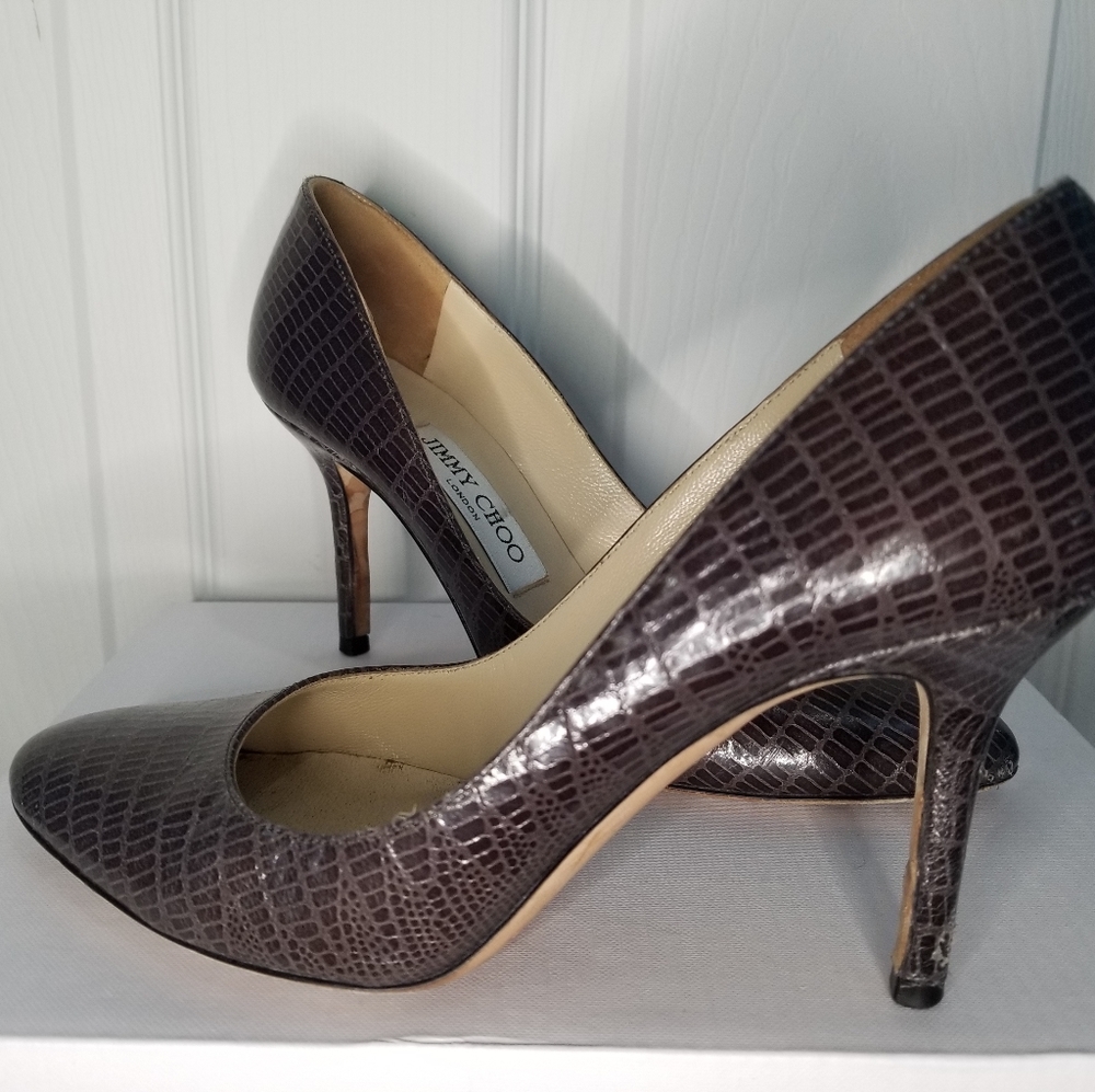 Jimmy Choo Snake Skin Almond Toe Pumps